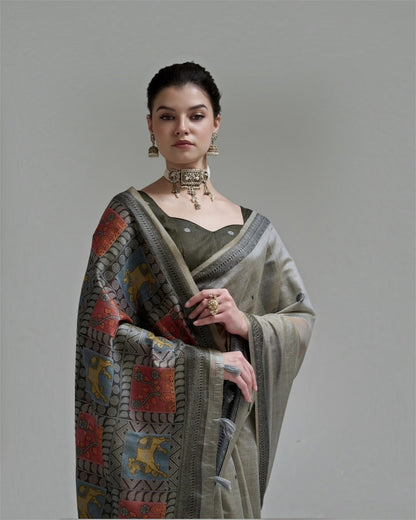Grey Cotton Ready To Wear/Easy Saree by Stylebypanaash 