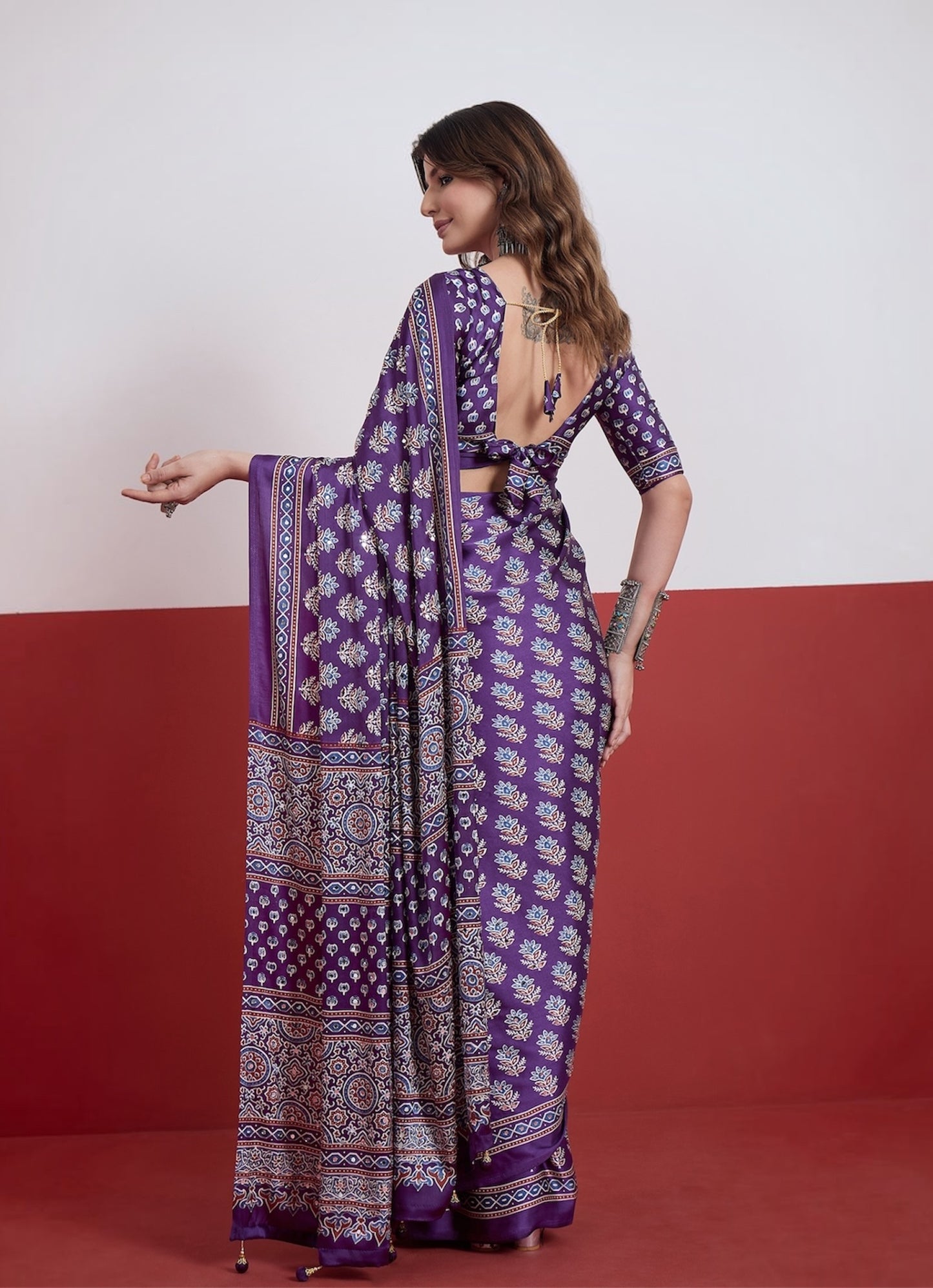 Purple Mirror Crepe Silk Ready To Wear/Easy Saree by Stylebypanaash 