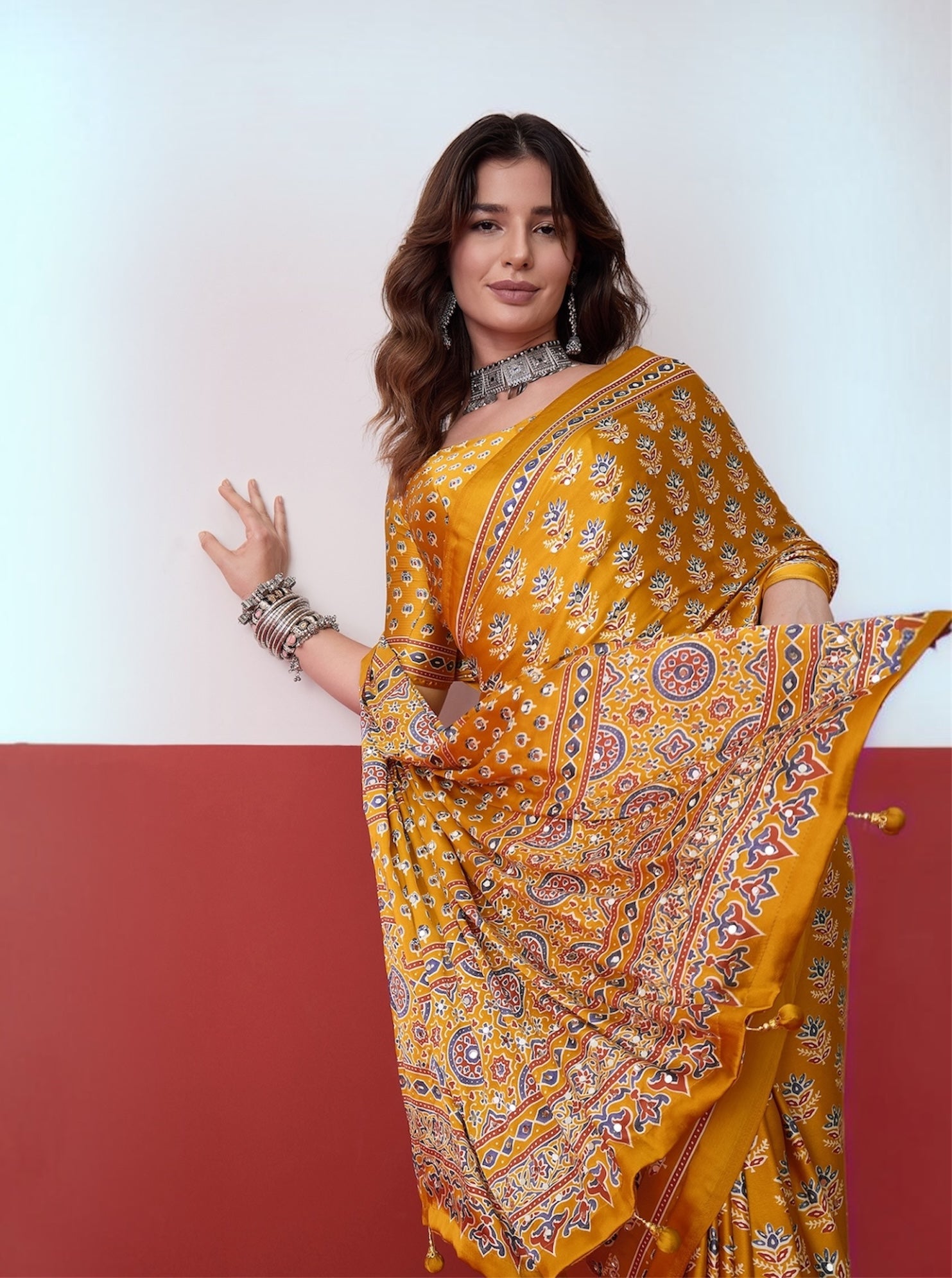 Yellow Mirror Crepe Silk Ready To Wear/Easy Saree by Stylebypanaash 