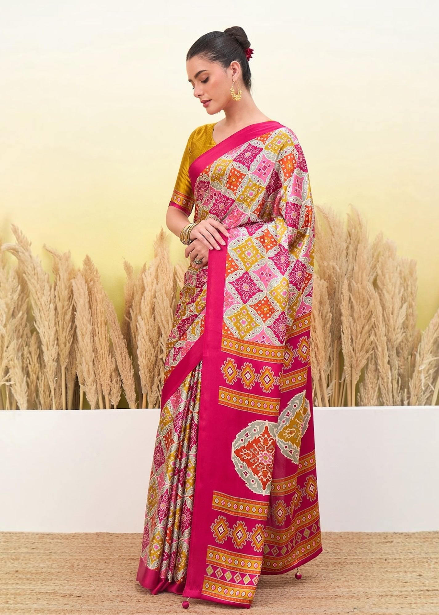 Ivory & Pink Crepe Silk Ready To Wear/Easy Saree by Stylebypanaash 