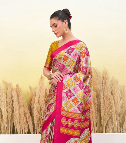 Ivory & Pink Crepe Silk Ready To Wear/Easy Saree by Stylebypanaash 