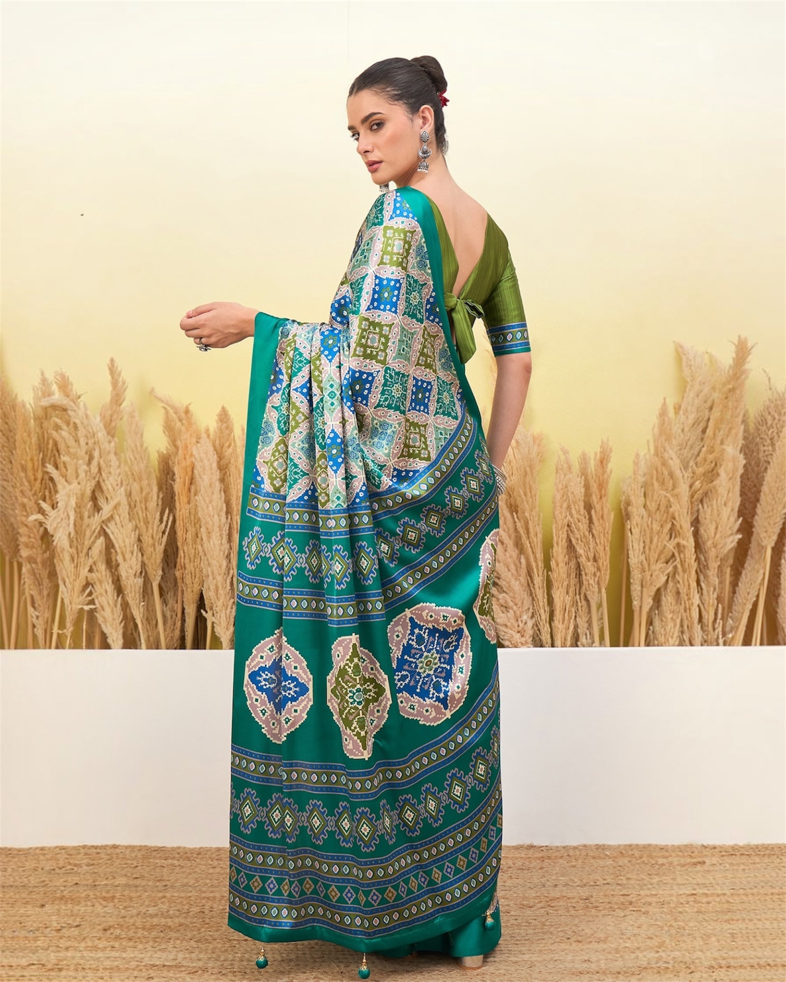 Ivory & Turquoise Crepe Silk Ready To Wear/Easy Saree by Stylebypanaash 