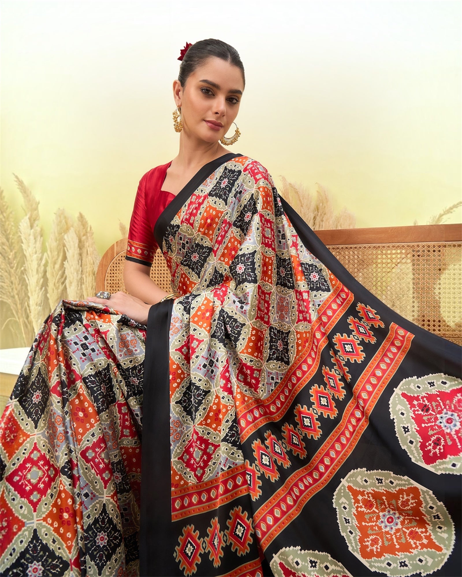 Ivory & Black Crepe Silk Ready To Wear/Easy Saree by Stylebypanaash 