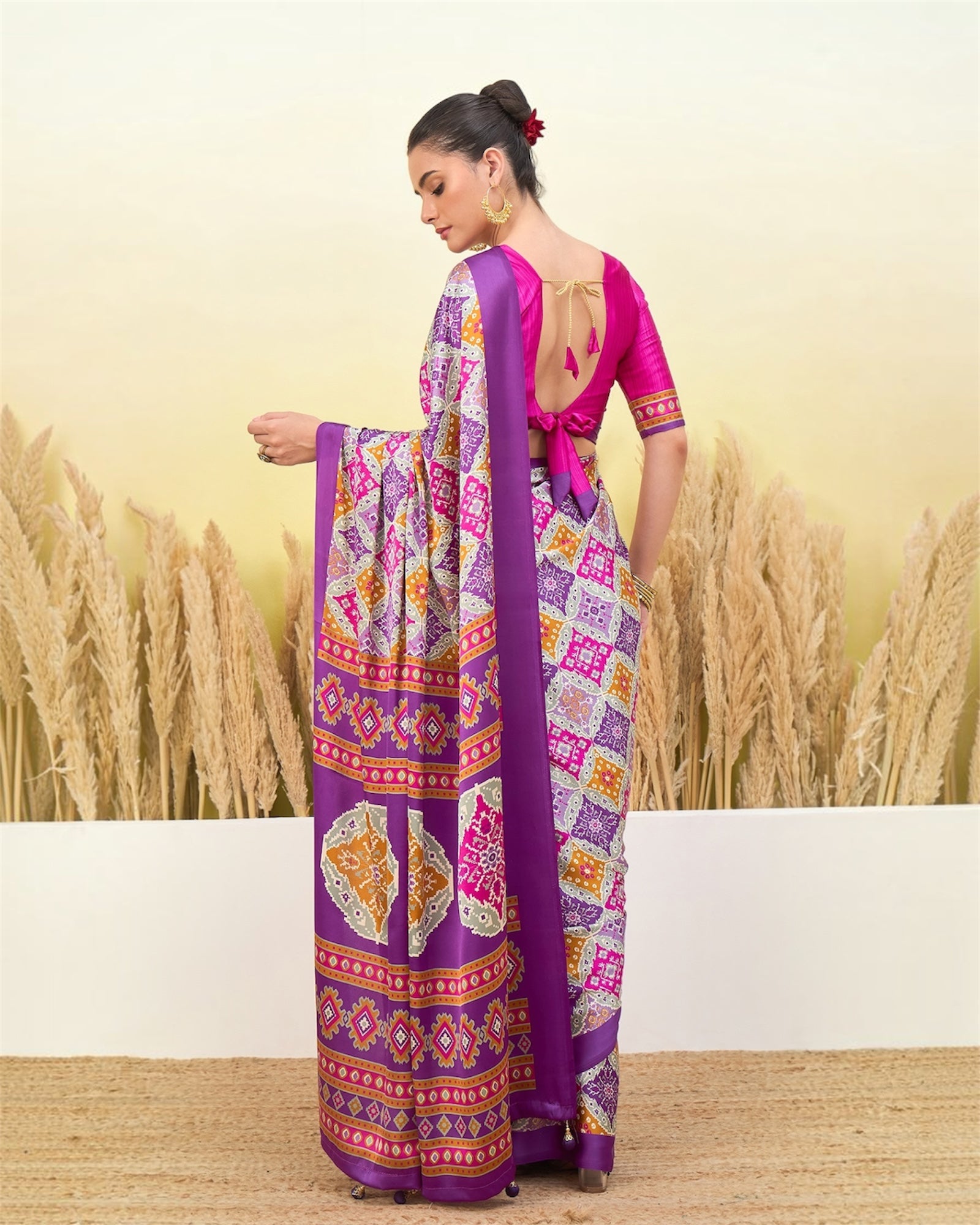 Ivory & Purple Crepe Silk Ready To Wear/Easy Saree by Stylebypanaash 