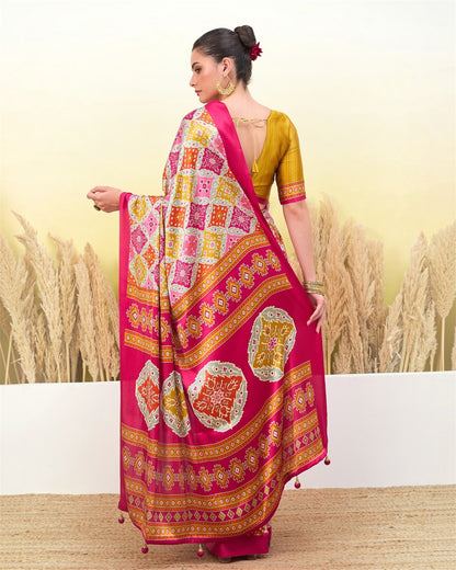 Ivory & Pink Crepe Silk Ready To Wear/Easy Saree by Stylebypanaash 