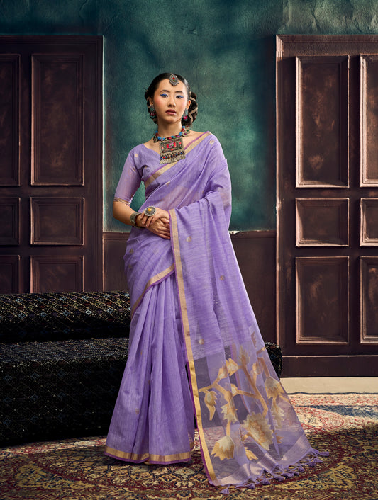 Lavender Munga Silk Ready To Wear/Easy Saree by Stylepanaash