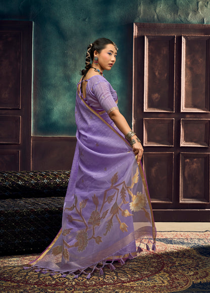 Lavender Munga Silk Ready To Wear/Easy Saree by Stylepanaash