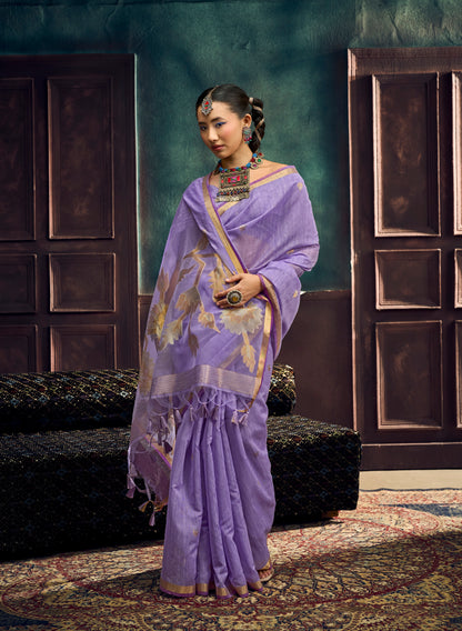 Lavender Munga Silk Ready To Wear/Easy Saree by Stylepanaash