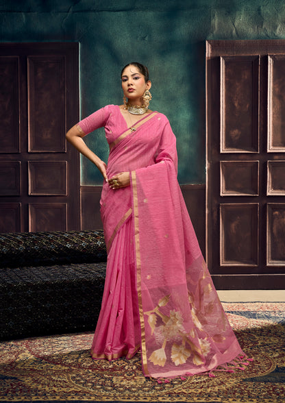 Pink Munga Silk Ready To Wear/Easy Saree by Stylebypaaah