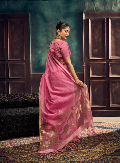 Pink Munga Silk Ready To Wear/Easy Saree by Stylebypaaah