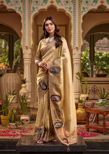 Champagne Gold Designer Saree With Stitched Blouse by Stylebypanaash
