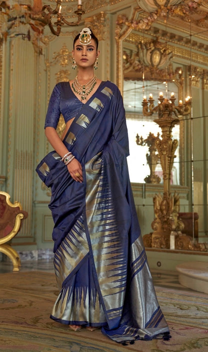 Navy Blue Kanjivaram Silk Readymade/Easy Saree