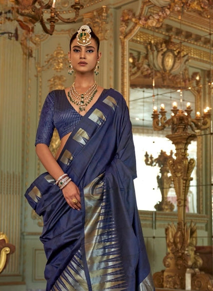 Navy Blue Kanjivaram Silk Readymade/Easy Saree