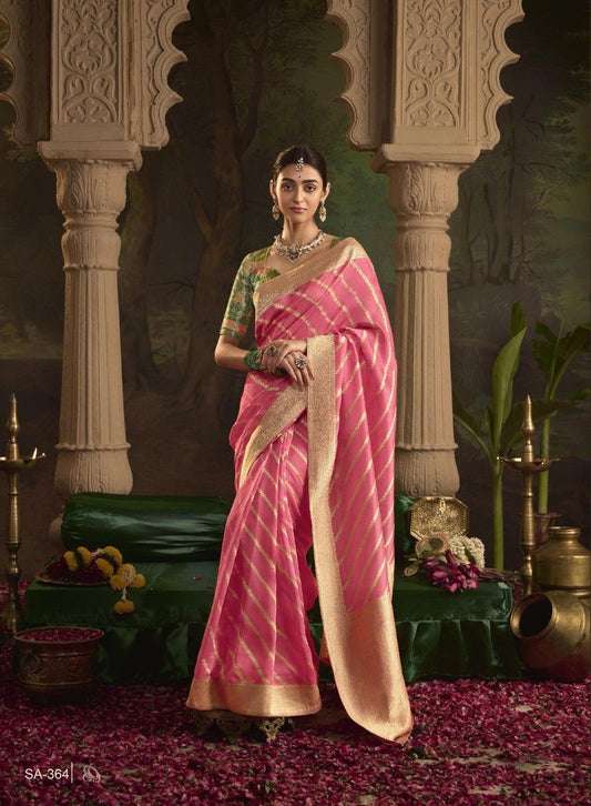 Pink Color Designer Silk Readymade/Easy Saree