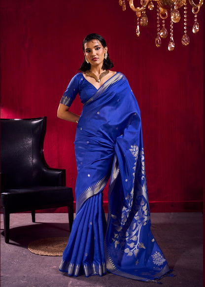 Royal Blue Kataan Silk Readymade/Easy Saree - Panaash Saree