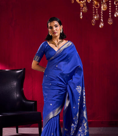 Royal Blue Kataan Silk Readymade/Easy Saree - Panaash Saree
