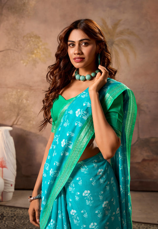 Blue Color Mul Mul Cotton Easy/Readymade Saree