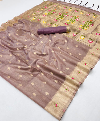 Mauve Pink Paithani Tissue Readymade/Easy Saree