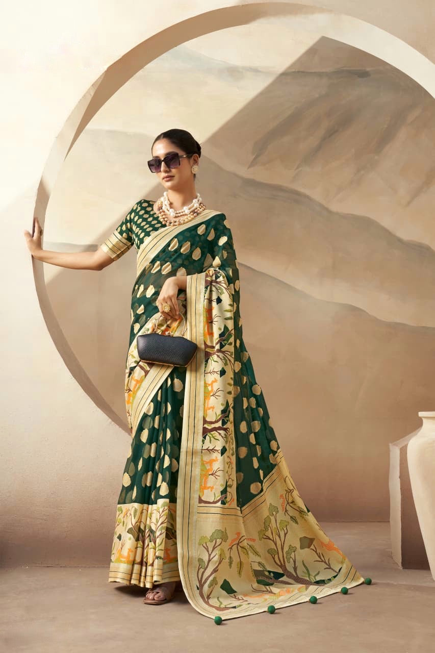 Emerald Green Georgette Readymade/Easy Saree