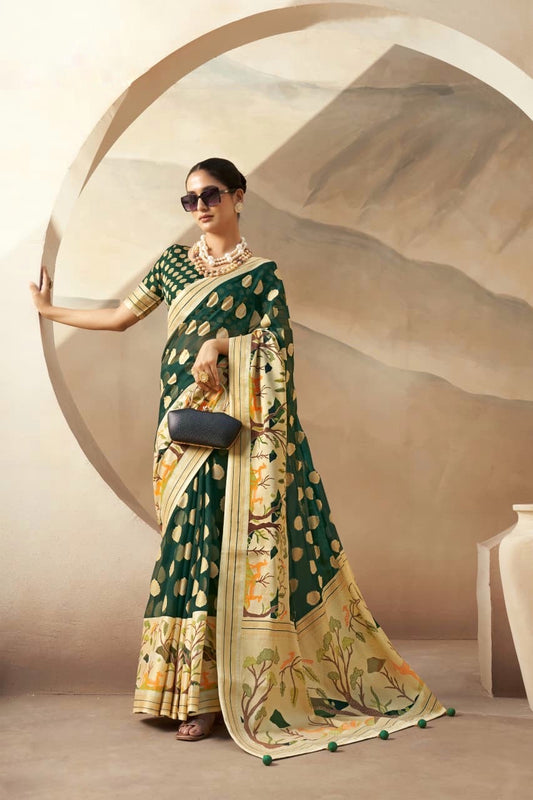 Emerald Green Georgette Readymade/Easy Saree