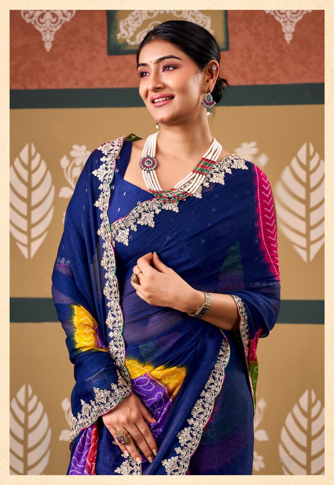 Navy Blue Chiffon Ready To Wear/Easy Saree
