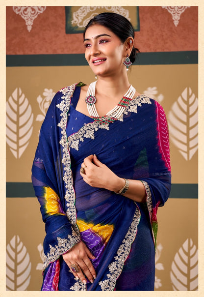 Navy Blue Chiffon Ready To Wear/Easy Saree