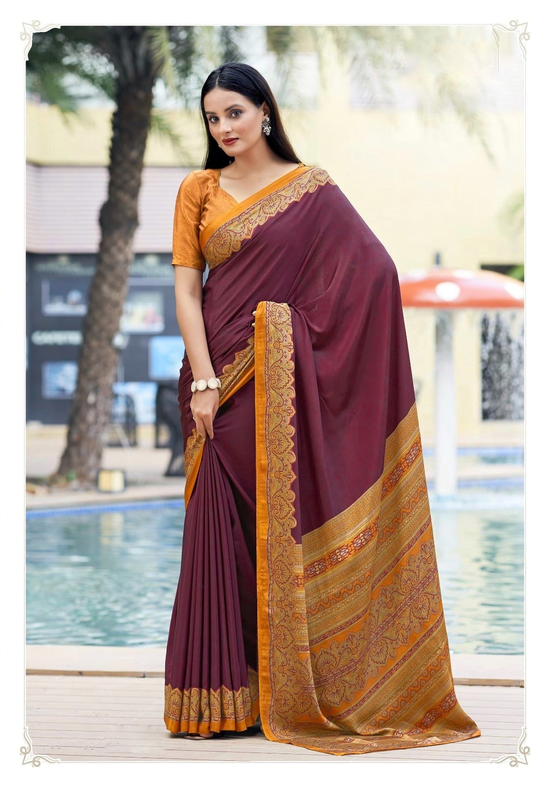 Casual Maroon Readymade Saree