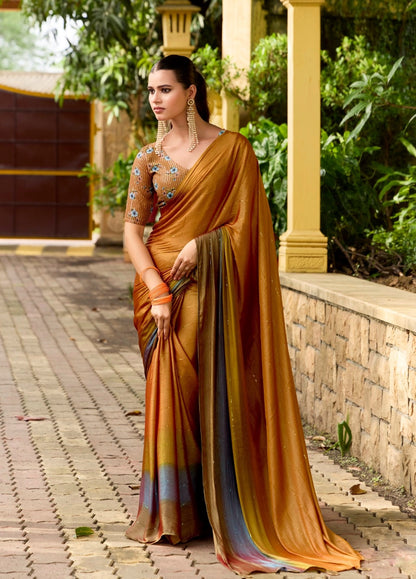 Mustard Gold Georgette Readymade/Easy Saree