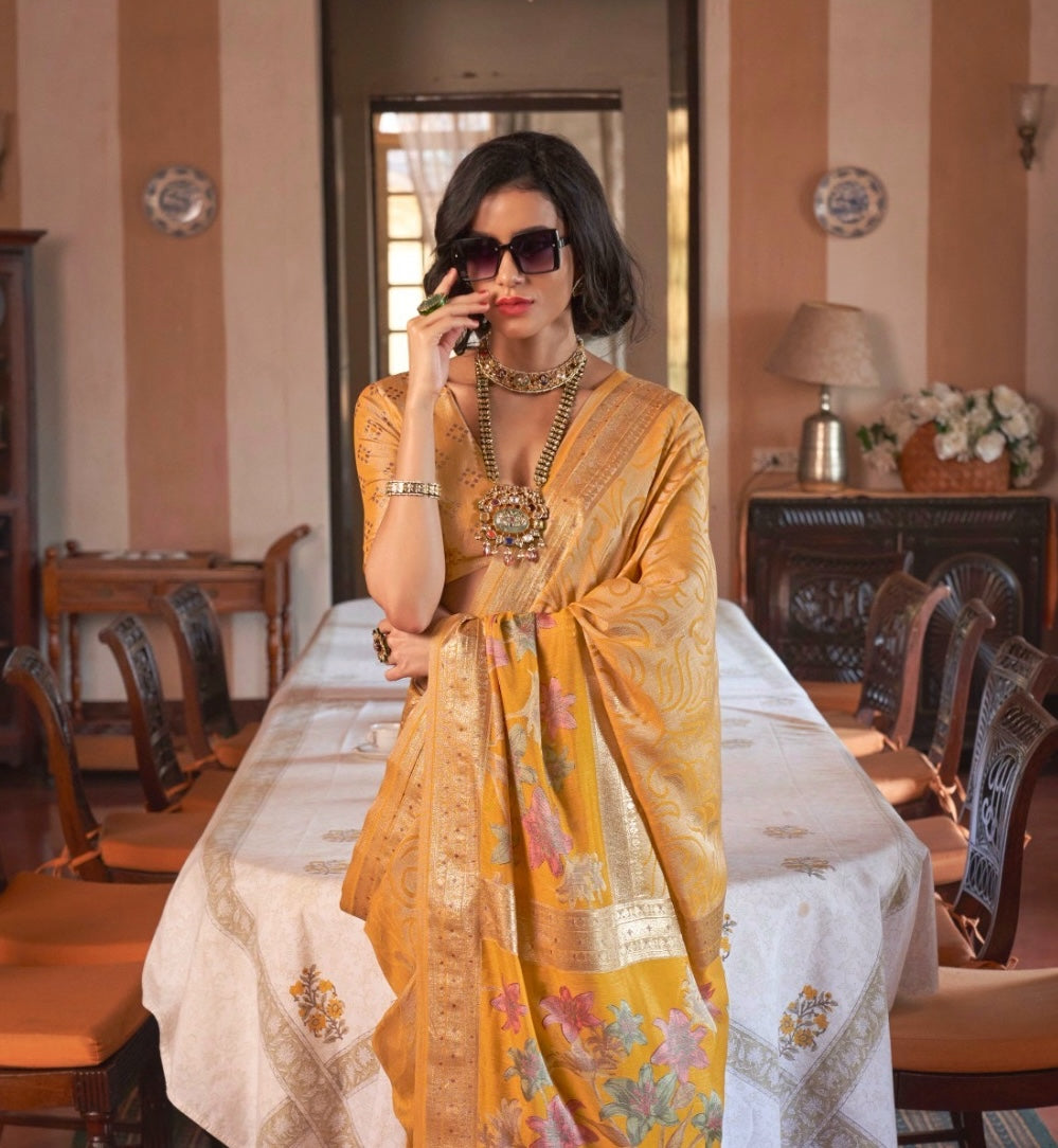 Mustard Yellow Georgette Readymade/Easy Saree - Panaash Saree