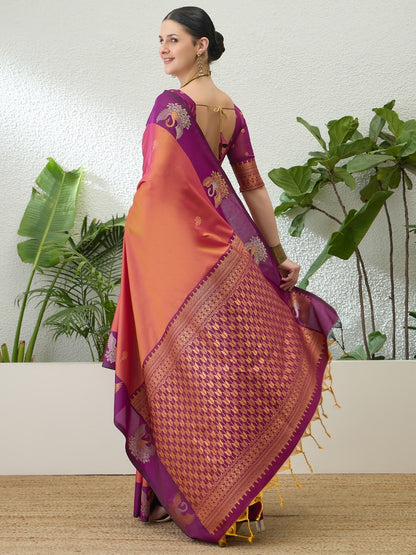 Coral Orange Readymade/Easy Kanjivaram Saree - Panaash Saree