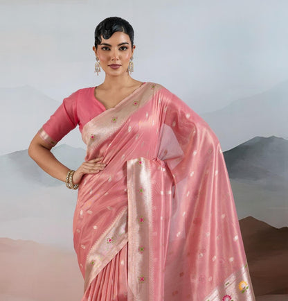 Peach Paithani Tissue Readymade/Easy Saree