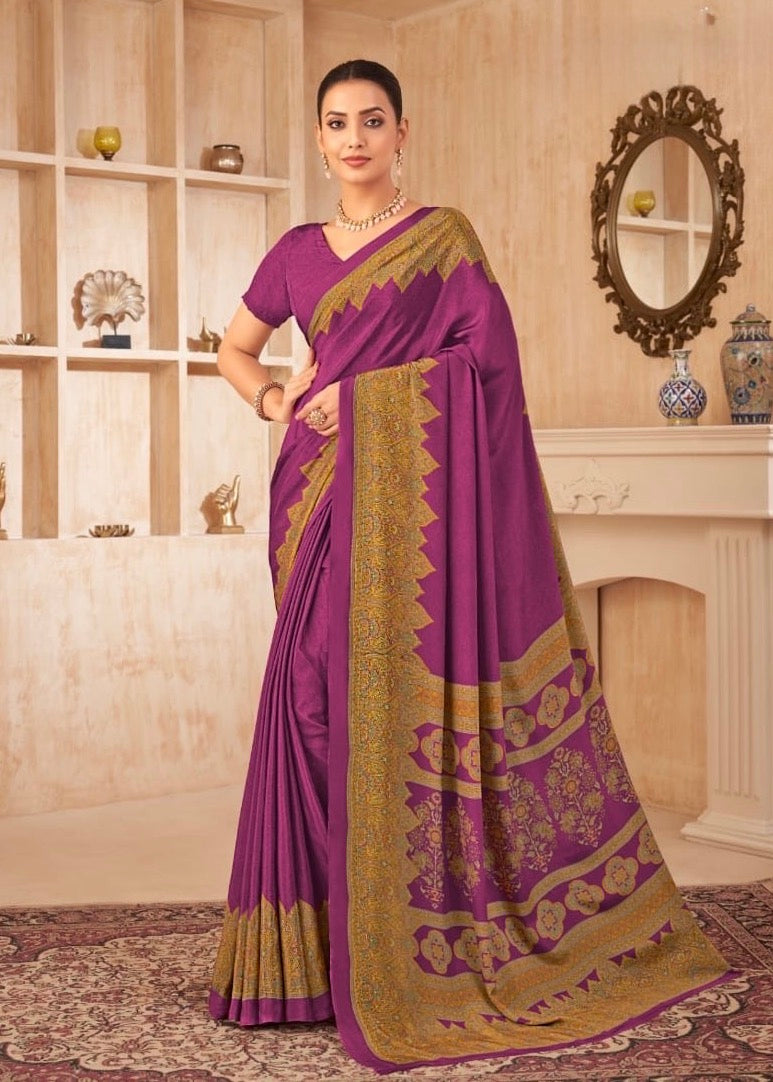 Casual Purple Readymade Saree