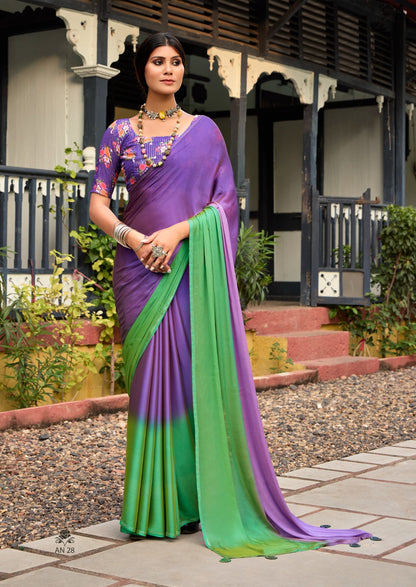 Purple Georgette Readymade Saree