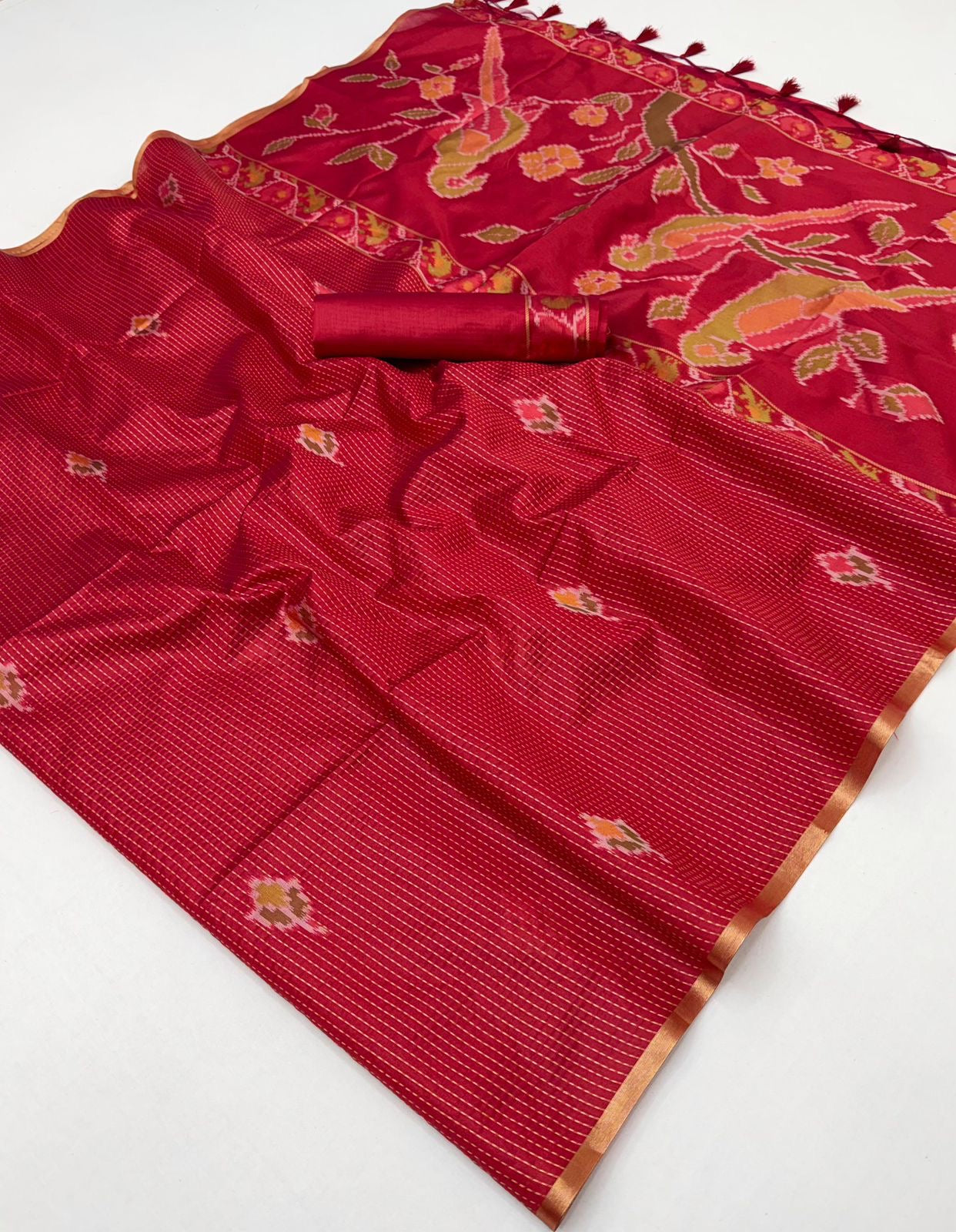 Red Silk Ready To Wear/Easy Saree - Panaash Saree
