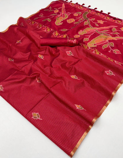 Red Silk Ready To Wear/Easy Saree - Panaash Saree