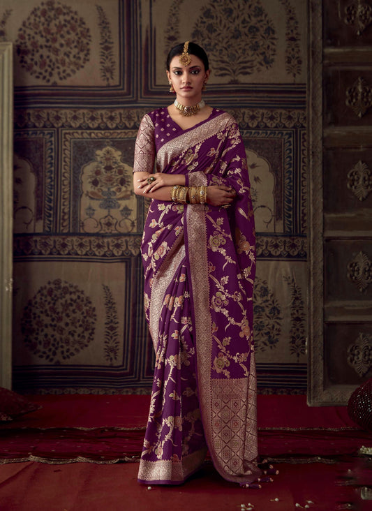 Purple Kanjivaram Designer Silk Readymade/Easy Saree