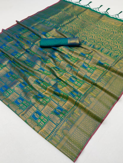 Leaf Green Kanjivaram Silk Ready to wear/Easy Saree - Panaash Saree