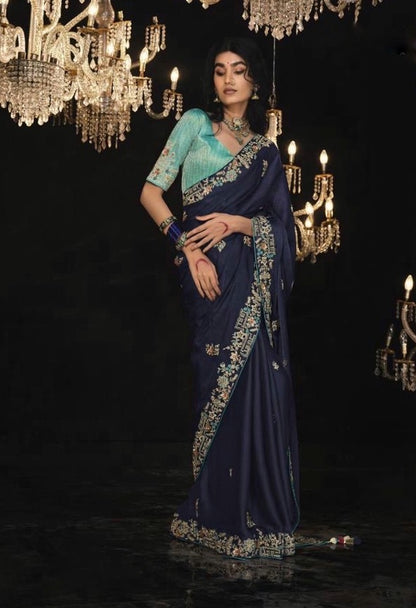 Navy Blue Cocktail Readymade Saree