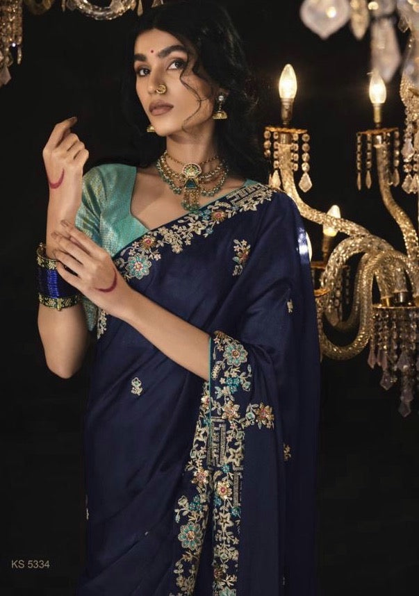 Navy Blue Cocktail Readymade Saree