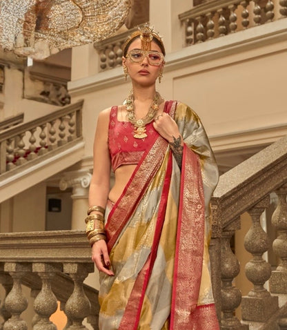 Red Color Satin Silk Readymade/Easy Saree