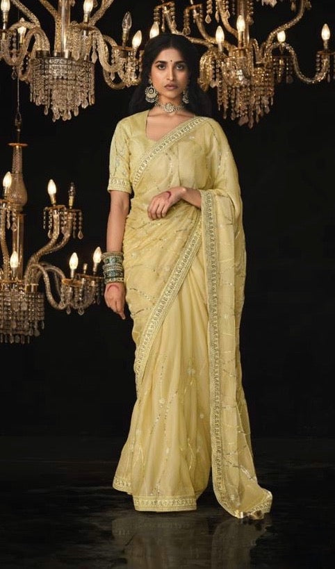 Yellow Color Cocktail Readymade Saree