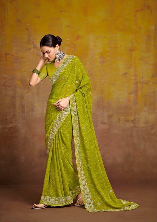 Green Georgette Readymade/Easy Saree