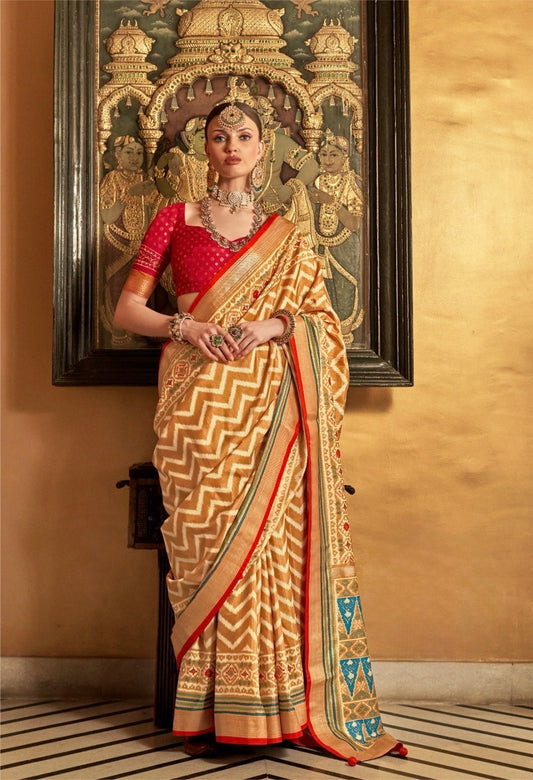 Yellow Patola Silk Readymade/Easy Saree