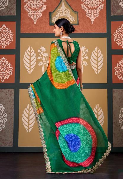 Green Chiffon Ready To Wear/Easy Saree