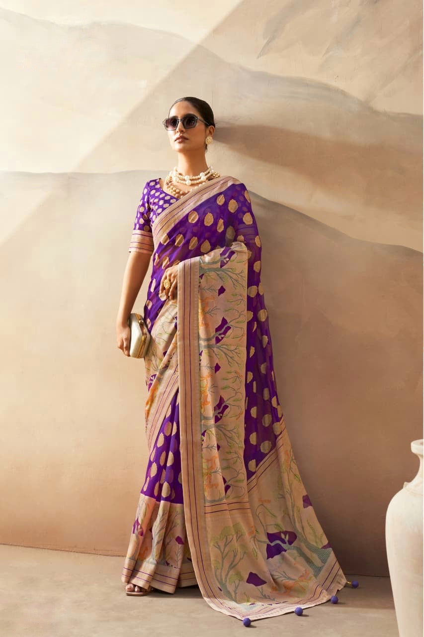 Royal Purple Georgette Readymade/Easy Saree