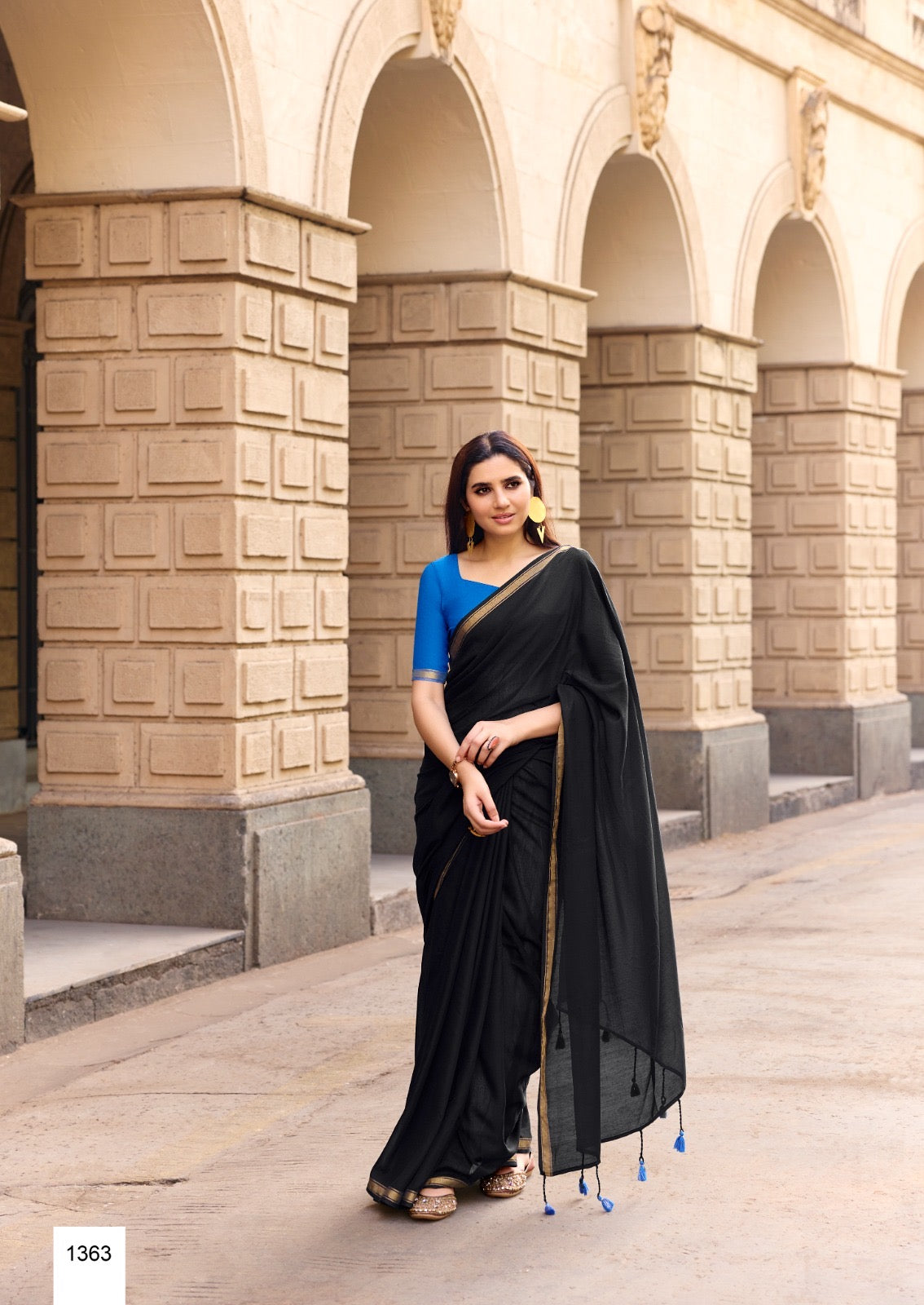 Black Mul Cotton Ready To Wear/Easy Saree