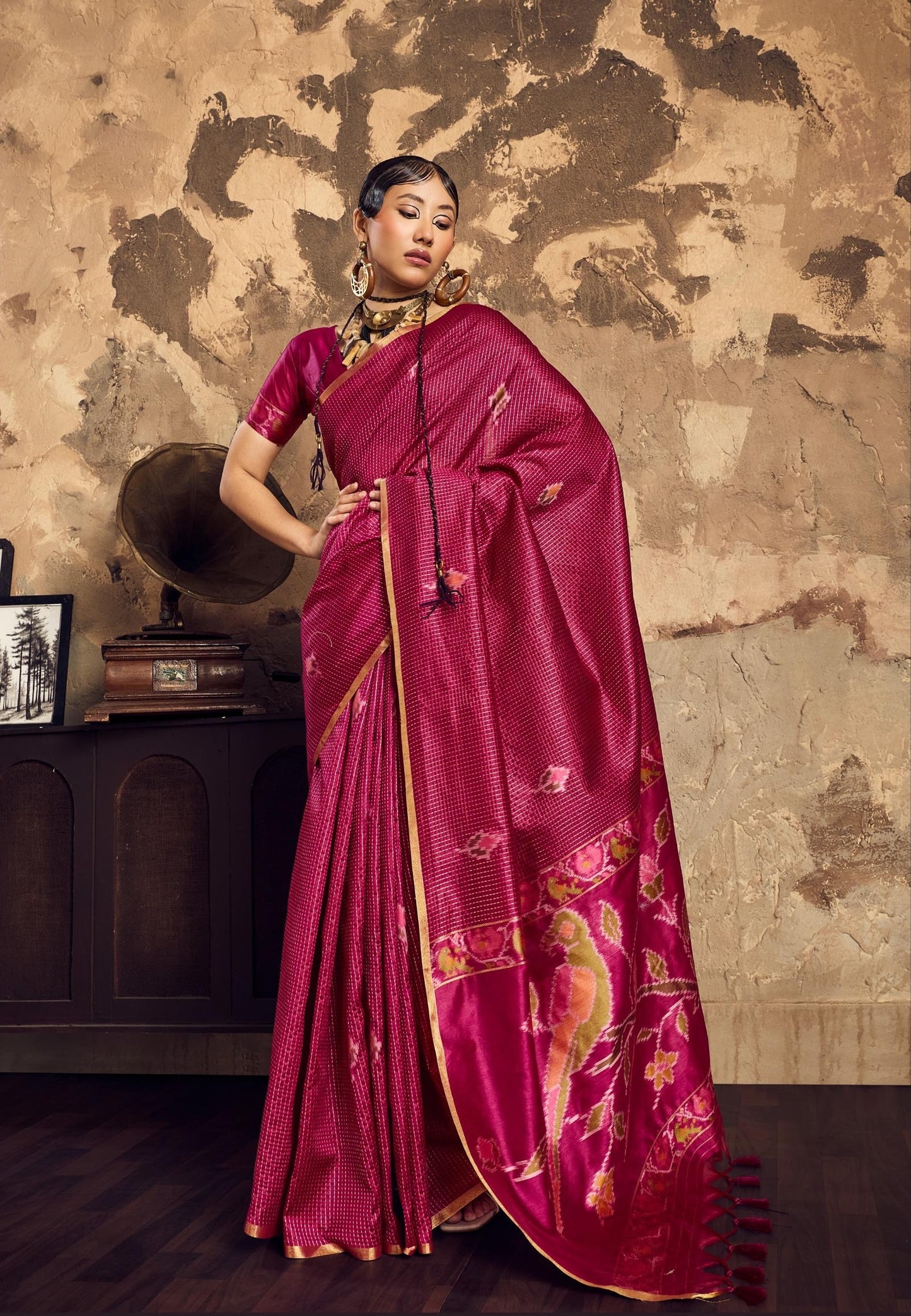Magenta Silk Ready To Wear/Easy Saree - Panaash Saree