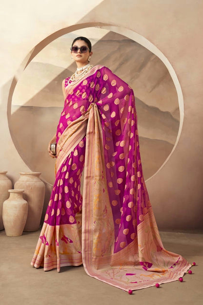 Fuchsia Pink Georgette Readymade/Easy Saree