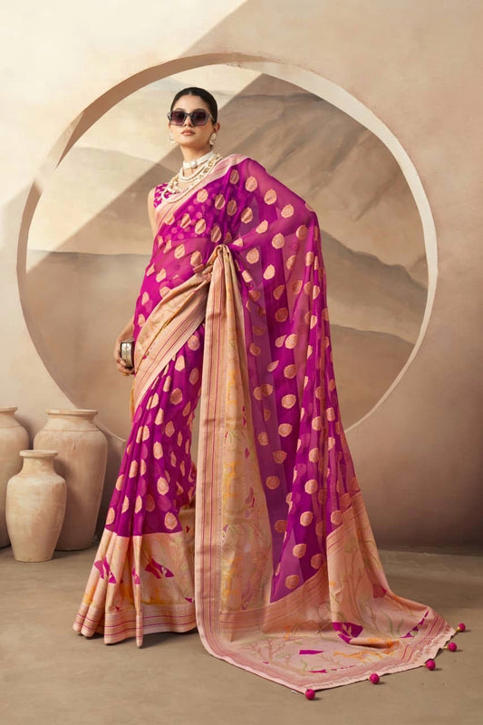 Fuchsia Pink Georgette Readymade/Easy Saree