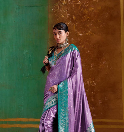 Lavender Purple Satin Silk Readymade/Easy Saree - Panaash Saree